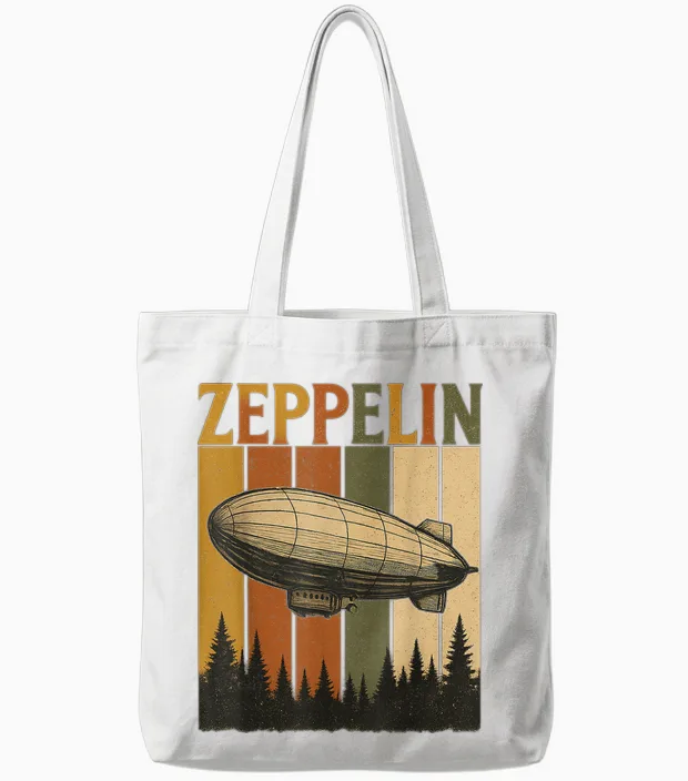 Retro Zeppelin Airship Shirt Vintage Rock Style Tee for Men Tote Bags in White