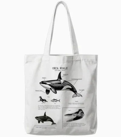 Orca Whale Anatomy Wall Lover Marine Biologist T-Shirt, White Tote Bags - White
