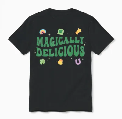 Magically Delicious Lucky Charms Groovy St Patricks Day Unisex T-Shirt - Black