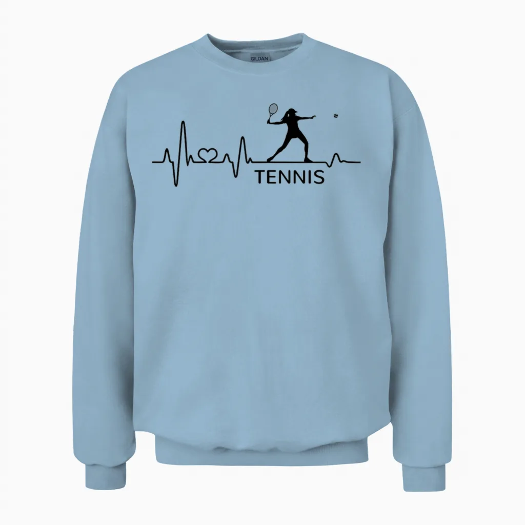 Tennis Tennis Player Gift Heartbeat Women's Girls T-Shirt, Gray Unisex Sweatshirt in Light Blue