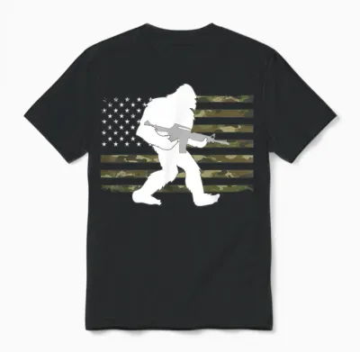 Bigfoot Gun Owner Camo Us American Flag Sasquatch Ar15 Rifle Unisex T-Shirt - Black