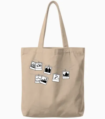 Polaroid Photo Hiking Theme Tote Bags - Natural