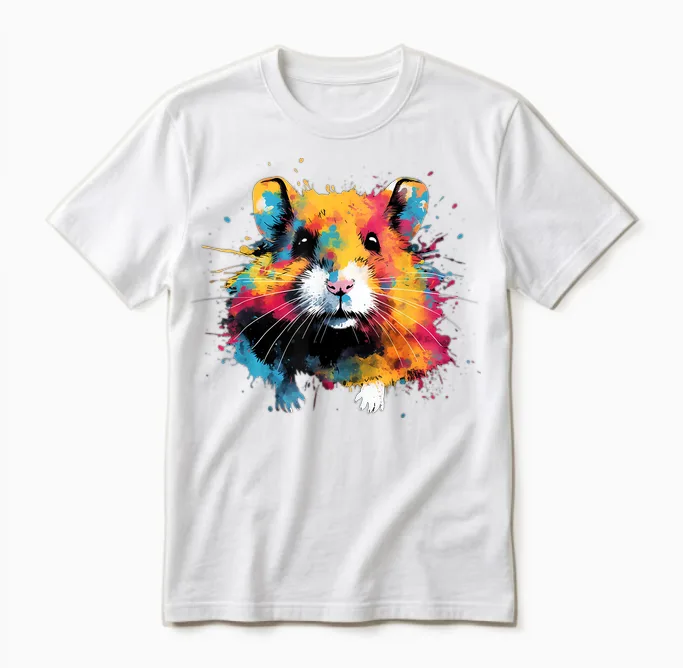 Cool Hamster on Colourful Painted Hamster T-Shirt, Black Unisex T-Shirt in White
