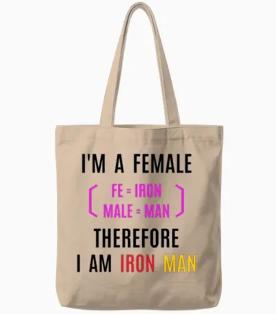 Female Iron Man (fe=iron, Male=man) Tote Bags - Natural