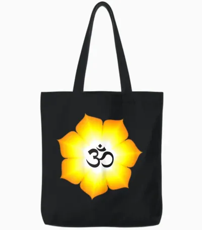 Om White Yoga Tote Bags - Black