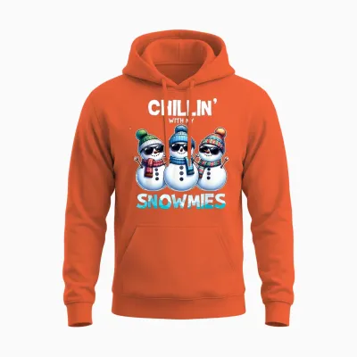 Funny Chillin with My Snowmies Christmas Snowman Unisex Hoodie - Orange