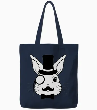 Sir Bunny Monocle Top Tote Bags - Navy
