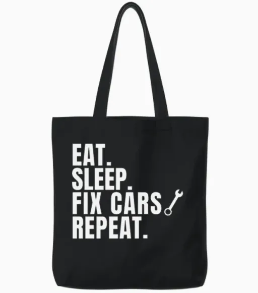 Eat Sleep Mechanic Repeat Funny Mechanic Saying Tote Bags in Black