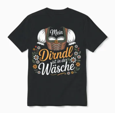 T-Shirt with German Text "mein Dirndl Ist in Der Wäsche" [german Language] Unisex T-Shirt - Black