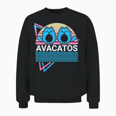 Funny Cat Retro Avocado Unisex Sweatshirt - Black