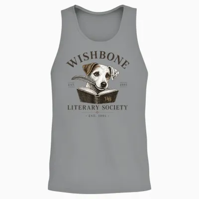 Wishbone Literary Society Vintage Book Lover Dog Design Unisex Tank Top - Sport Grey