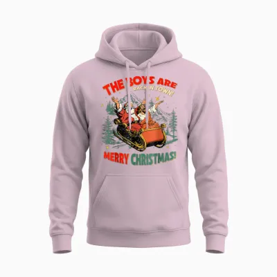 Funny Jesus Santa the Boys Are Back in Town Merry Christmas Unisex Hoodie - Light Pink