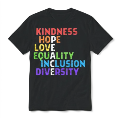 Kindness Peace Equality Inclusion Diversity Human Unisex T-Shirt - Black