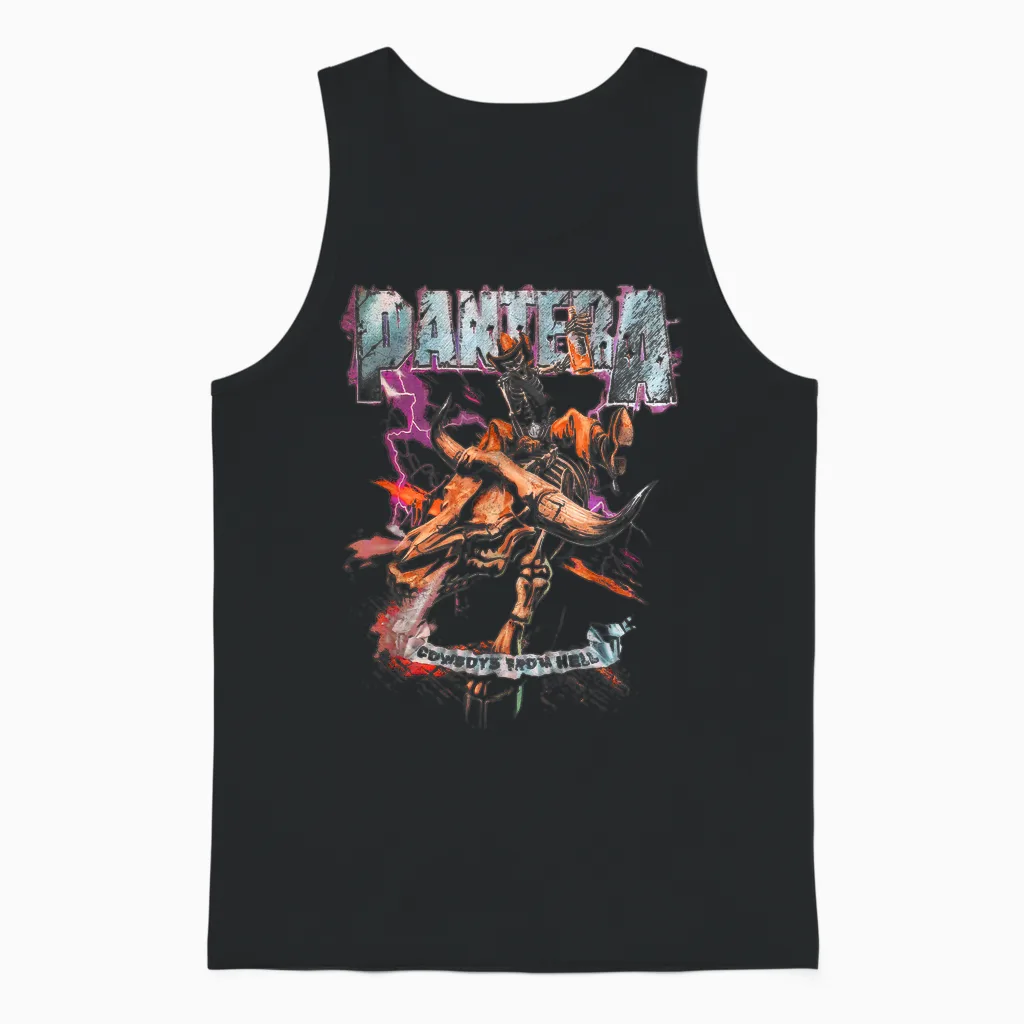 Pantera Official Cowboys from Hell Riding Skeleton Short Sleeve Unisex Tank Top in Black