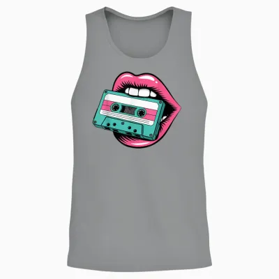 Nostalgic Vibes of the 80s and 90s: Vibrant Lips, Cassette Unisex Tank Top - Sport Grey