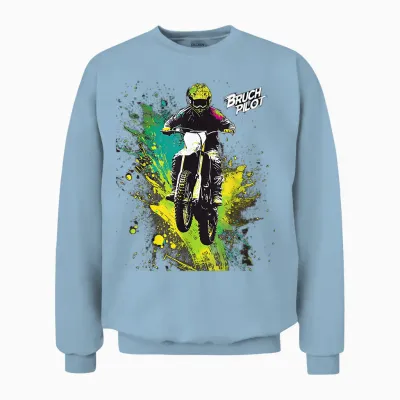 Bruchpilot Dirt Bike Farbiges Motocross Motorrad Für Jungen Unisex Sweatshirt - Light Blue