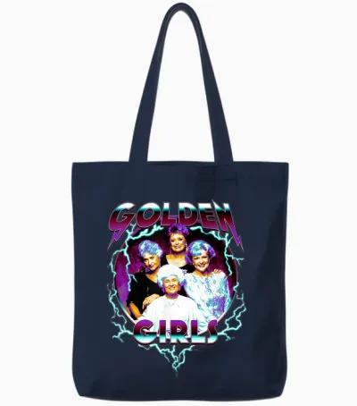 The Golden Girls Iconic 80s Metal Vibes Group Shot Portrait T-Shirt, Black Tote Bags - Navy