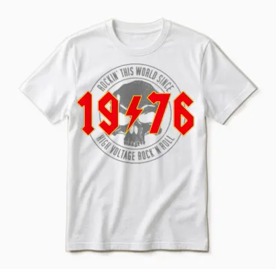 1976 Vintage Birthday Rock and Roll Heavy Metal T-Shirt, Black Unisex T-Shirt - White