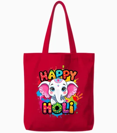 Happy Holi Kids Boys Toddler Girl India Hindu Color Elephant Tote Bags - Red