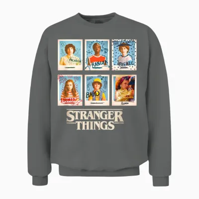 Stranger Things Main Characters Vintage Yearbook Pictures Unisex Sweatshirt - Graphite Heather