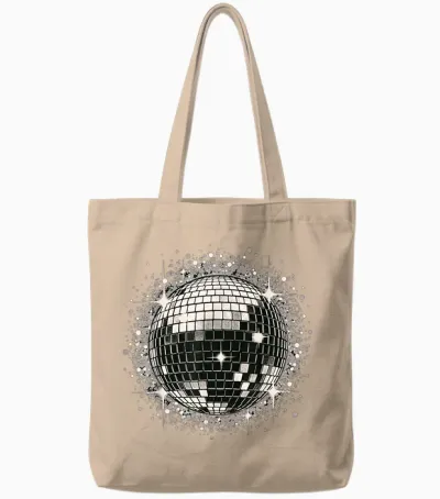 Black and White Disco Ball Retro Party Tote Bags - Natural