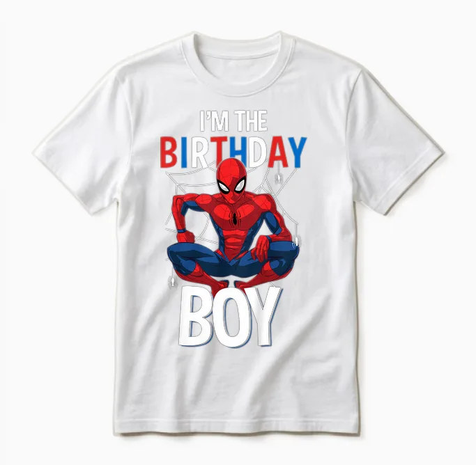 Kids Marvel Comics Spider-Man Classic I'm the Birthday Boy Unisex T-Shirt in White
