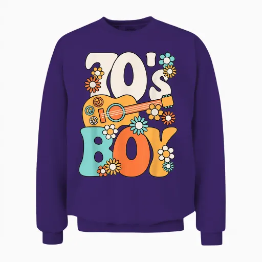 Mens Boys Retro 70s Hippie Costume T-Shirt, Black, S Unisex Sweatshirt - Purple