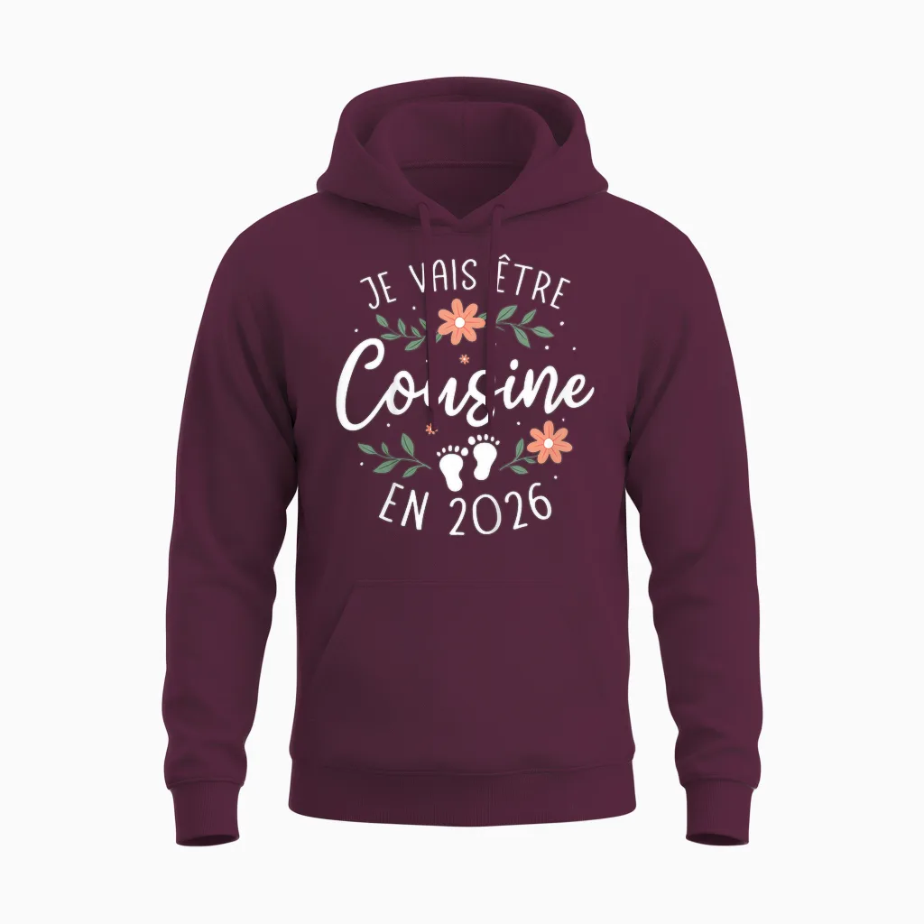 I Will Be Cousin in 2026 - Pregnancy Cousine Unisex Hoodie in Maroon