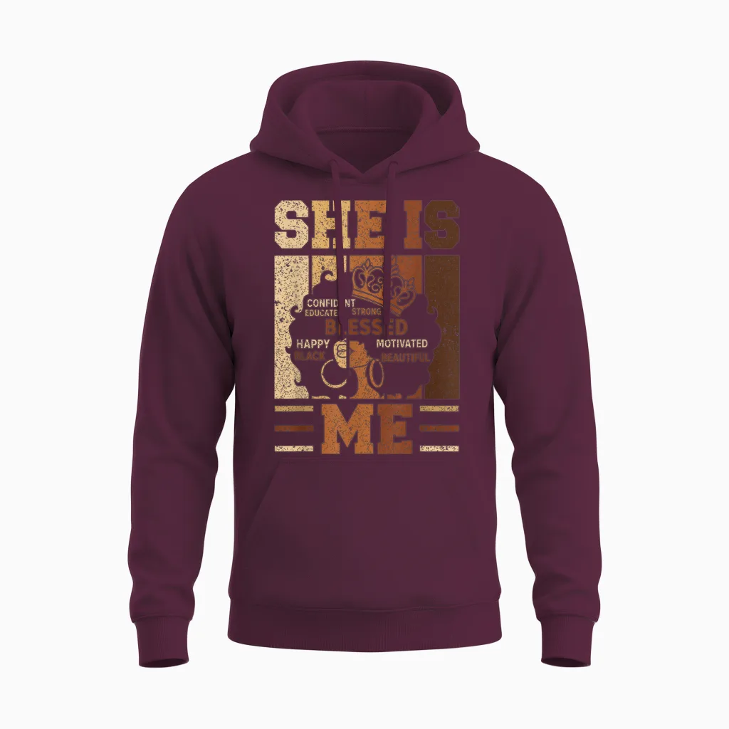 She Is Me Beautiful Blessed Afro Melanin Queen Black History Unisex Hoodie in Maroon