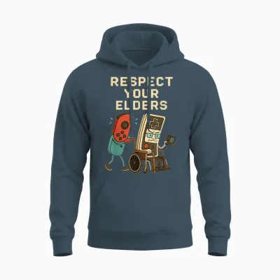Respect Your Elders Retro Gaming Funny Gamer Controller 80s Unisex Hoodie - Dark Heather