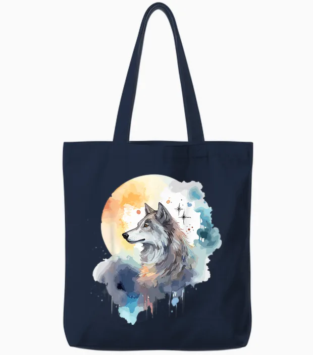 Wolfskopf Aquarell T-Shirt Damen Weiß Eu 38/39 Tote Bags in Navy