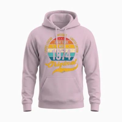 Retro 50 Years May 1974 Birthday Vintage Bday Unisex Hoodie - Light Pink