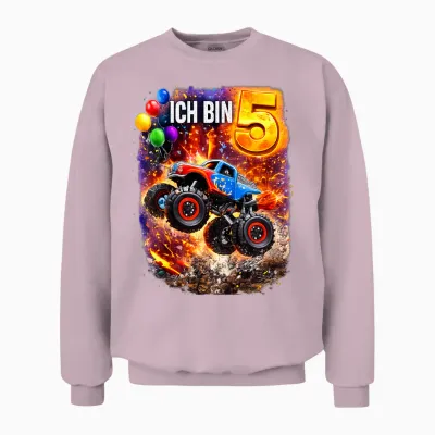 Ich Bin 5 Monstertruck Geburtstag Unisex Sweatshirt - Light Pink