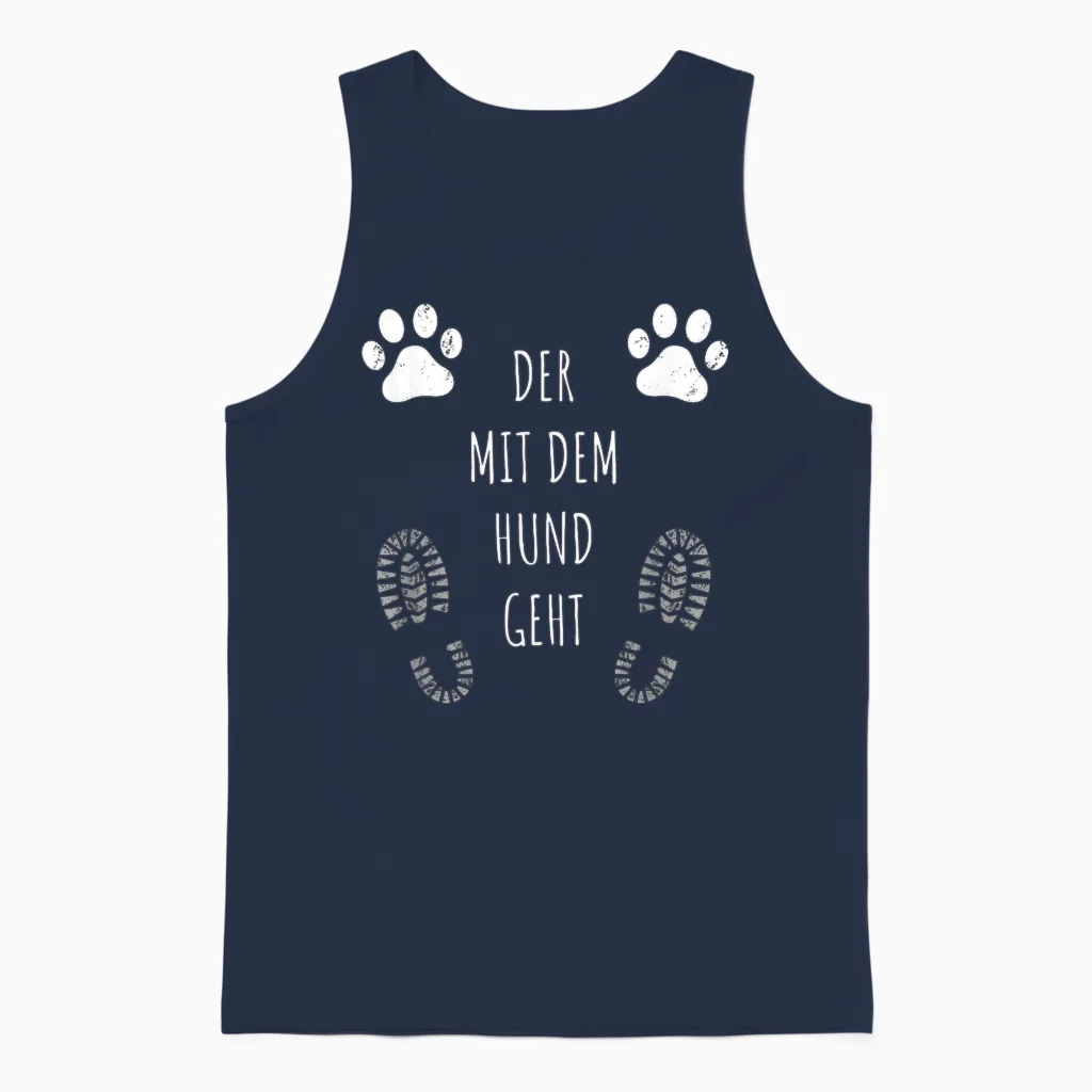 Der Mit Dem Hund Geht Gassi Gehen Lustiges Hunde Unisex Tank Top in Navy