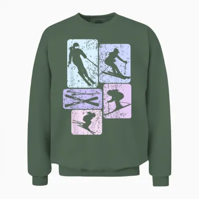 Ski Skiing Skier Girl's Unisex Sweatshirt - Military Green
