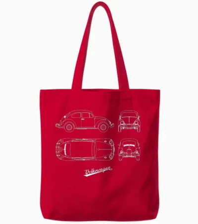 Volkswagen Vw Blueprint Beetle White with Vw Logo Tote Bags - Red