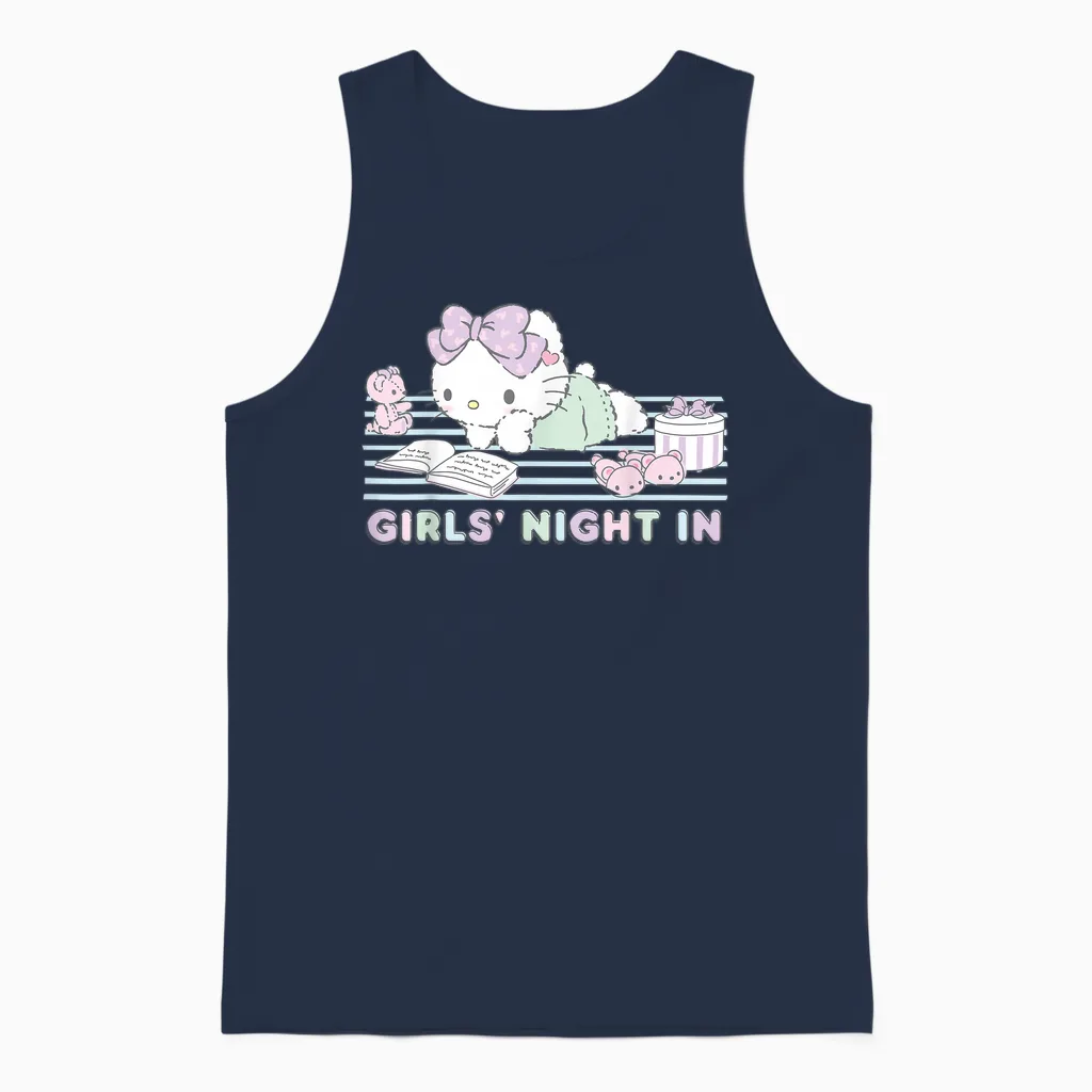 Hello Kitty Girls Night in Reading Short Sleeve Unisex Tank Top in Navy