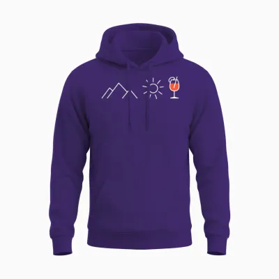 Mountain Sun Spritz X Mountaineering Hiker Aperolic Fun T-Shirt, Black Unisex Hoodie - Purple