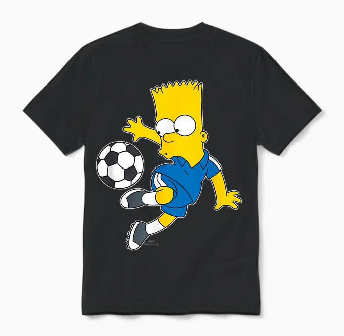 The Simpsons Bart Simpson Soccer Ball Kick Up Unisex T-Shirt in Black