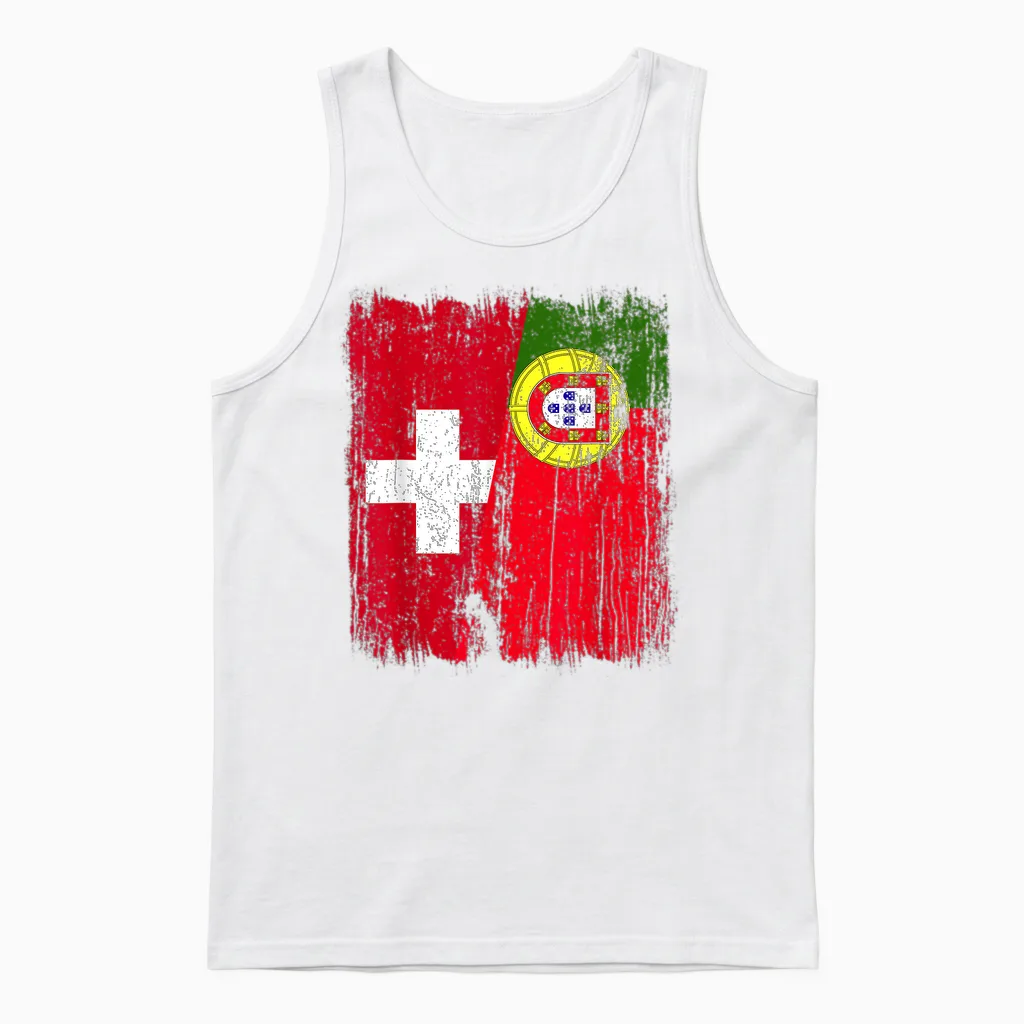 Portuguese Swiss Flag Half Jersey Switzerland Portugal Unisex Tank Top in White
