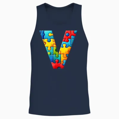 Autism Idée-Cadeau Personnalisé Lettre V Autiste Unisex Tank Top - Navy