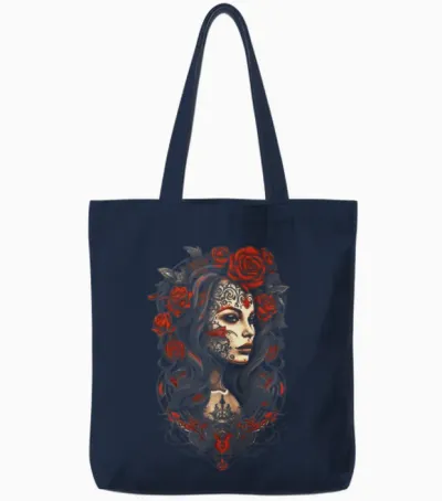 Women and Roses, Retro, Vintage Tote Bags - Navy