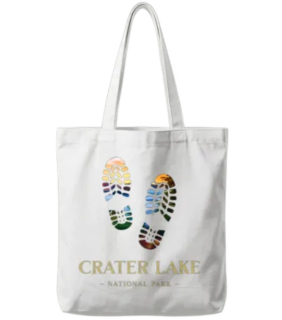 Crater Lake National Park Hike Hiking Boot Tote Bags - White