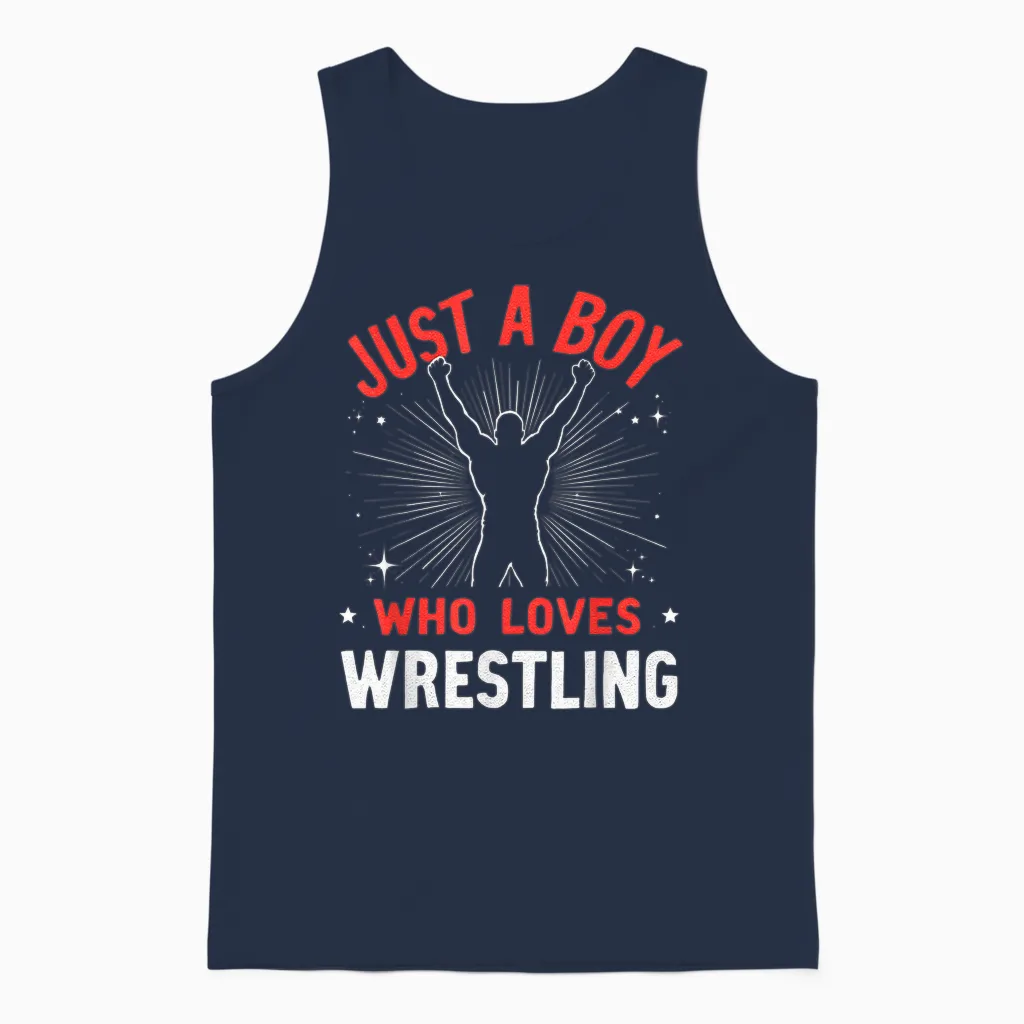 Just a Boy Who Loves Wrestling, Boys & Kids, Wrestler Boy Unisex Tank Top in Navy