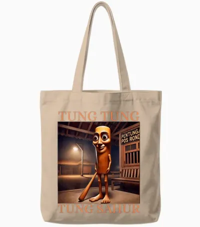 Tung Tung Sahur T-Shirt Brainrot Humour Gen Z Tote Bags - Natural