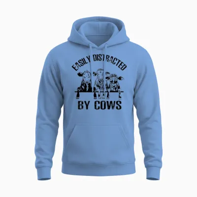 Easily Distracted by Cows Unisex Hoodie - Carolina Blue