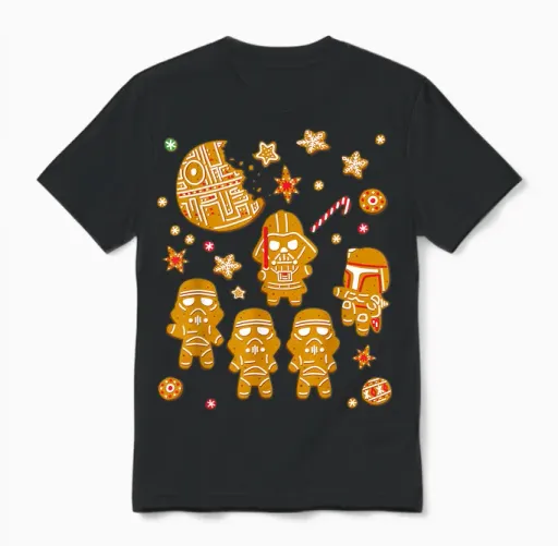 Star Wars Gingerbread Cookies Galactic Empire Holiday Unisex T-Shirt in Black