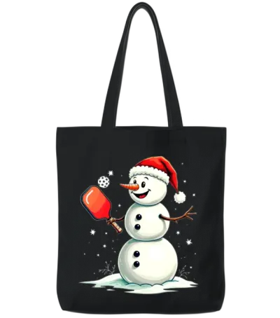 Snowman Pickleball Paddle Christmas Santa Tote Bags - Black