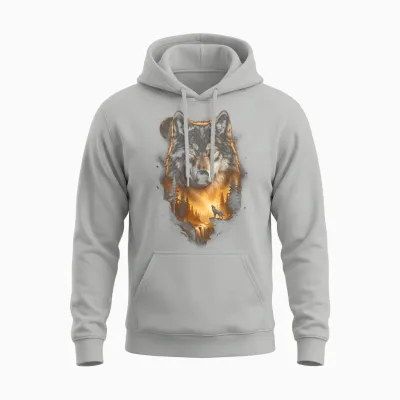 Motif De Loup Hurlant à La Lune Fantasy Art Forest Graphic Manche Longue Unisex Hoodie - Ash