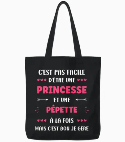 Super Pépette First Name Funny Girl Princess Pépette Tote Bags - Black